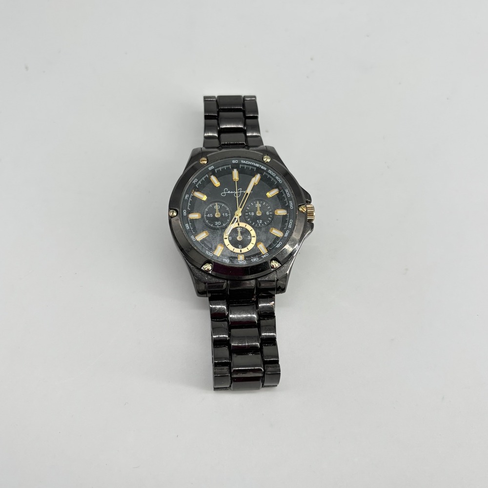 Y2K Sean John Wristwatch Mens OS Black Good SJ002GU Tachymeter Metal Link Band